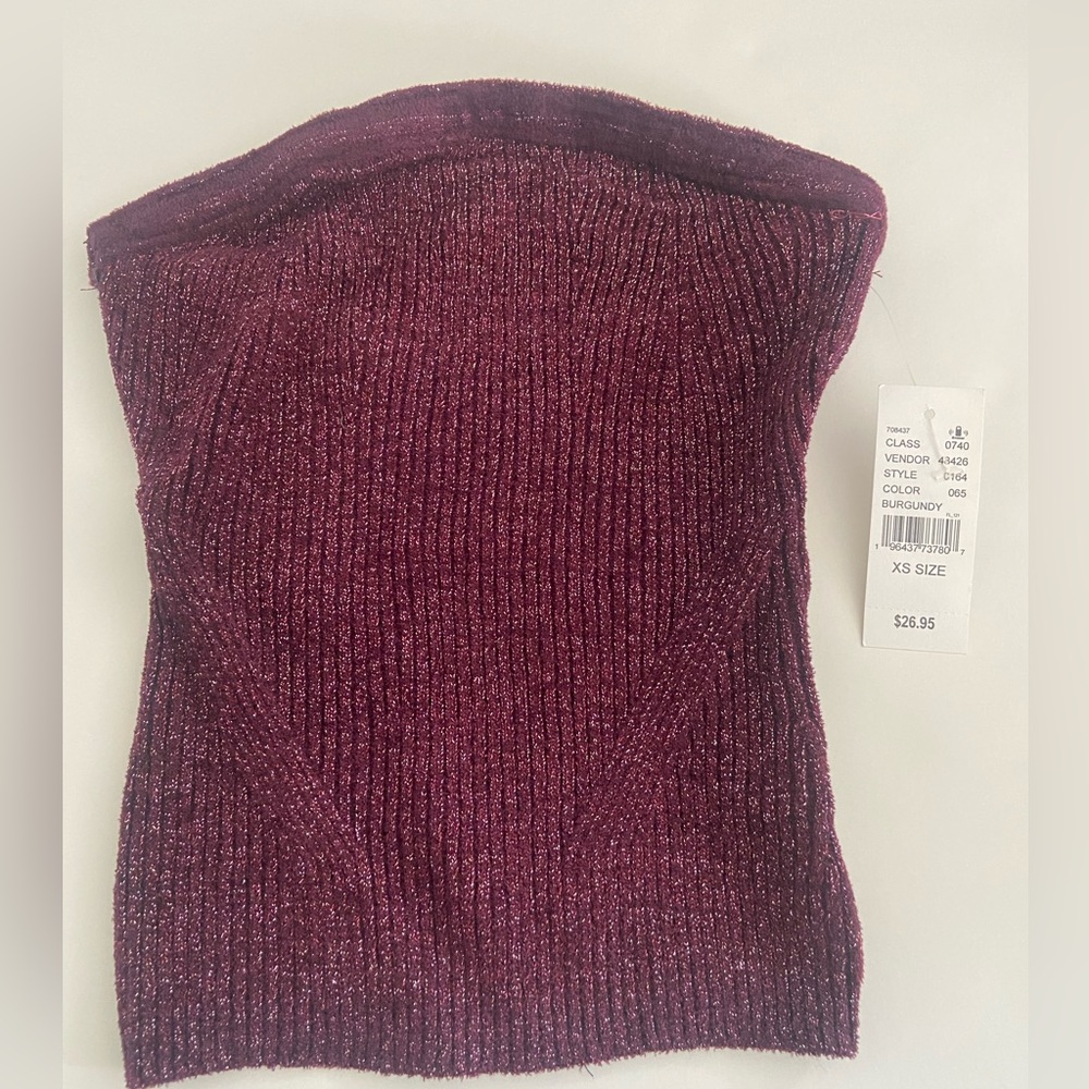 Maroon with shiny threading strapless crop top in a size medium Beverly and Beck